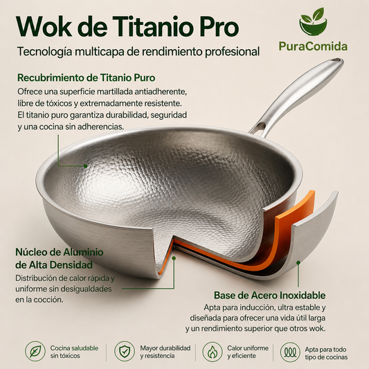 Wok en Titane Pur Antiadhésif PuraComida®